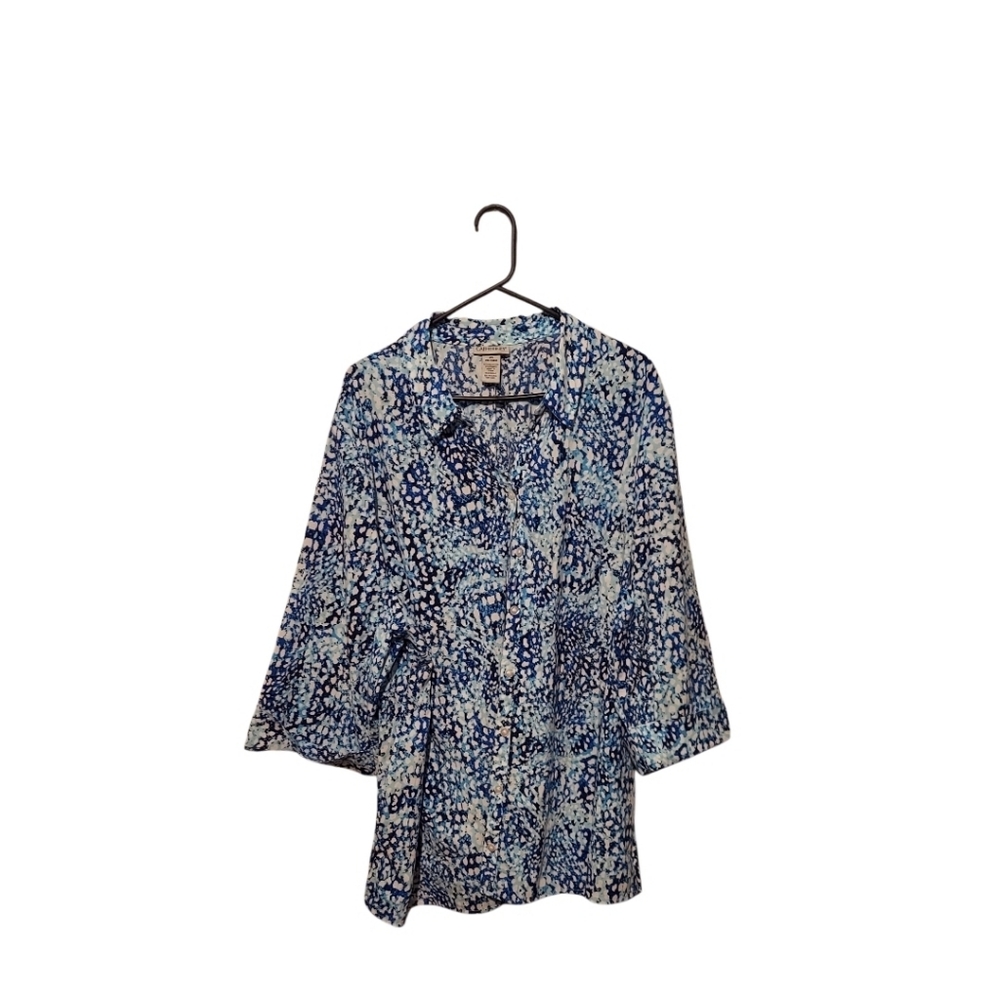 Catherines Top 3X Abstract Button up Shirt Roll Tab Career Office Casual Beach